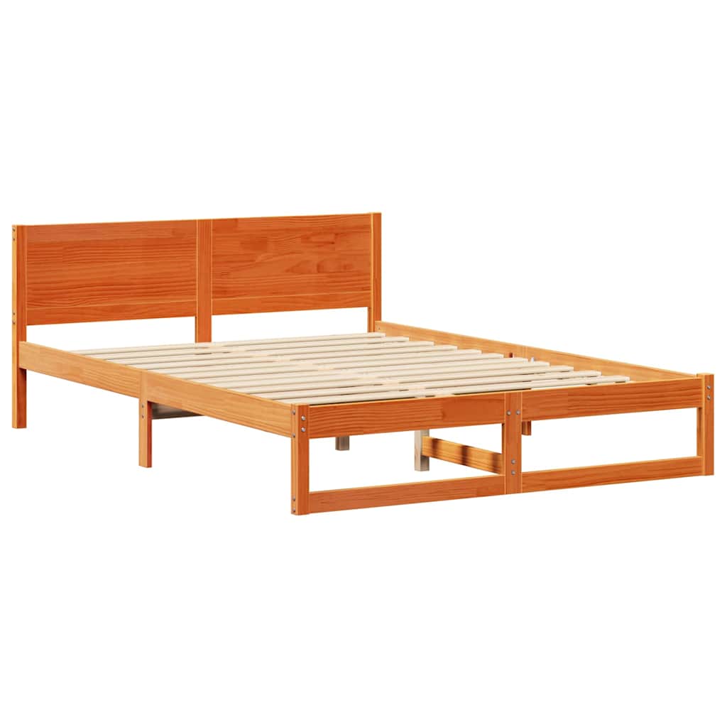 Bed Frame with Headboard Solid Pine Wood Length 200 cm Wax Brown 140 cm