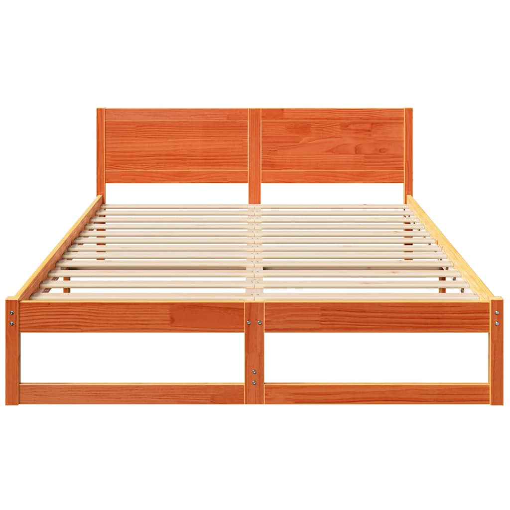 Bed Frame with Headboard Solid Pine Wood Length 200 cm Wax Brown 140 cm