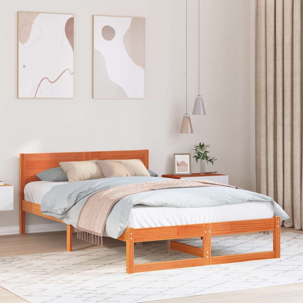 Bed Frame Headboard Solid Pine Wood Length Wax brown