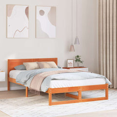 Bed Frame Headboard Solid Pine Wood Length Wax brown