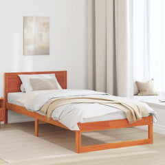 Bed Frame Headboard Solid Pine Wood Length Wax brown