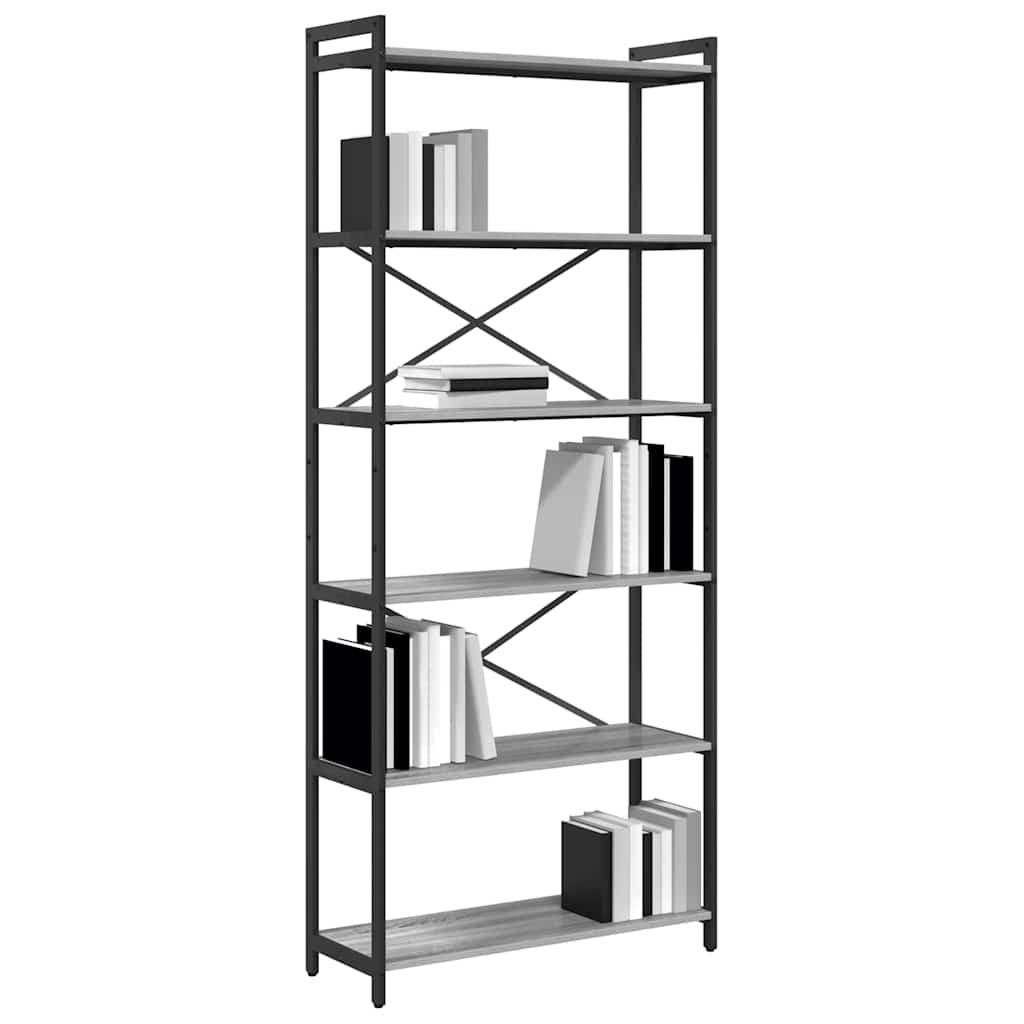 Bookshelf 80 x 30 x 189.5 cm Engineered Wood Height 188 cm Grey sonoma