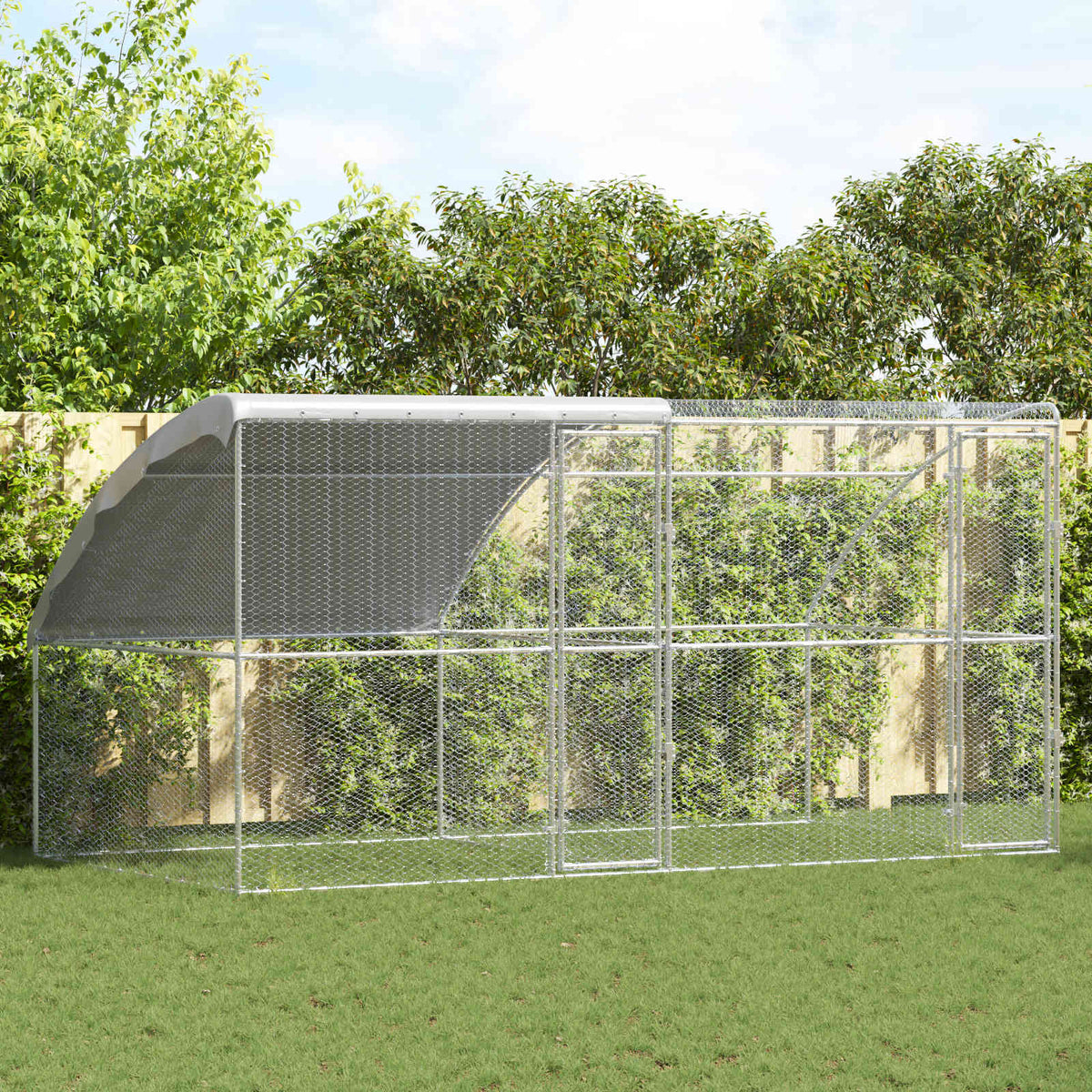 Chicken Cage with 3 pcs Silver 600x200x200cm 400 x 200 x 198.5 cm 2 doors