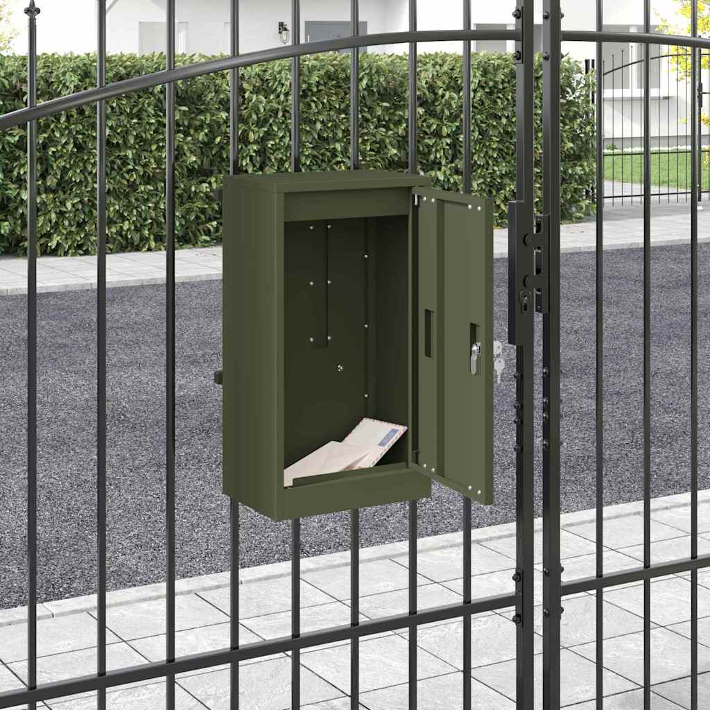 Mailbox with Storage with Door 30 x 20 x 55 cm Steel Olive green