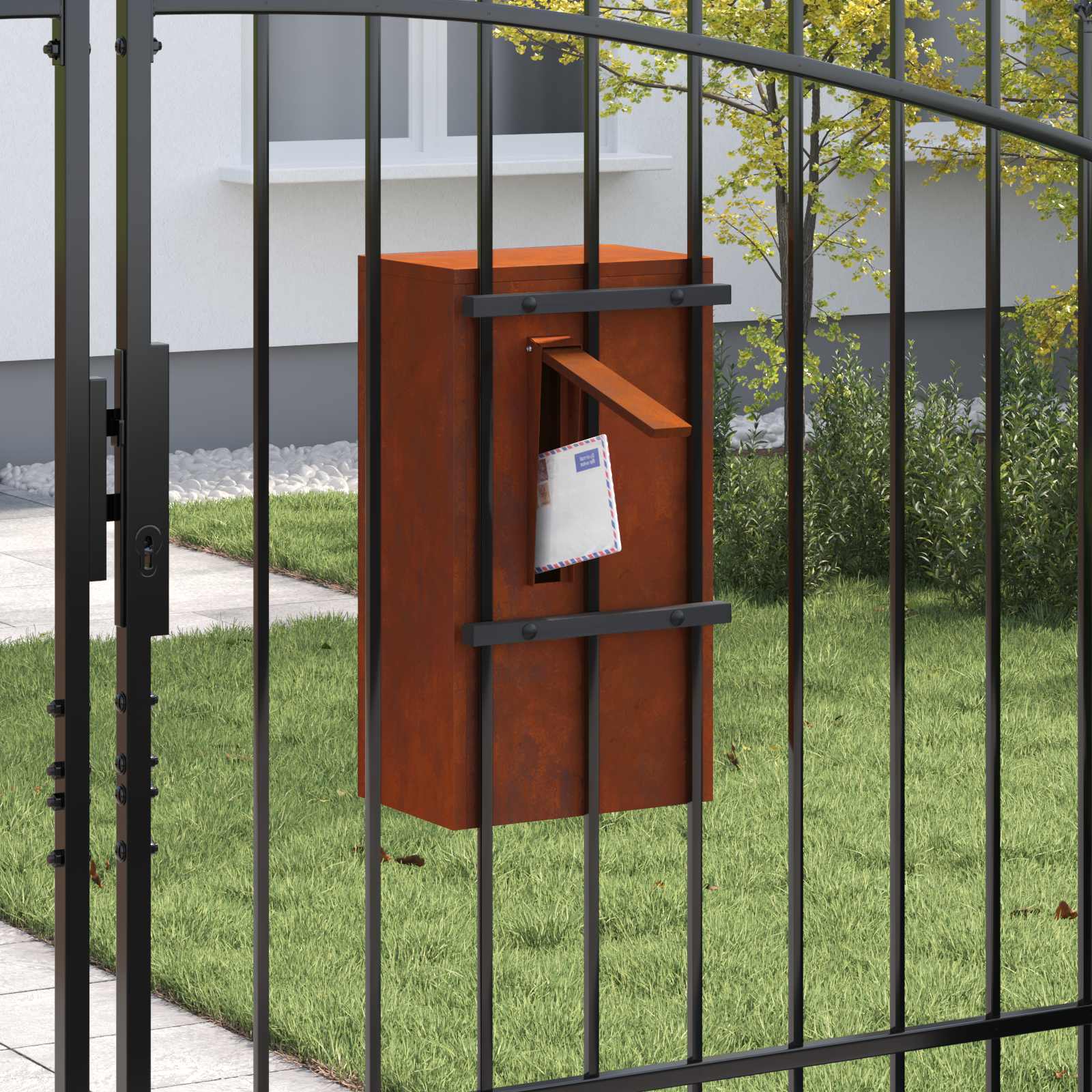 vidaXL Mailbox with Storage Rusty 30 x 20 x 55 cm Weathering Steel 3