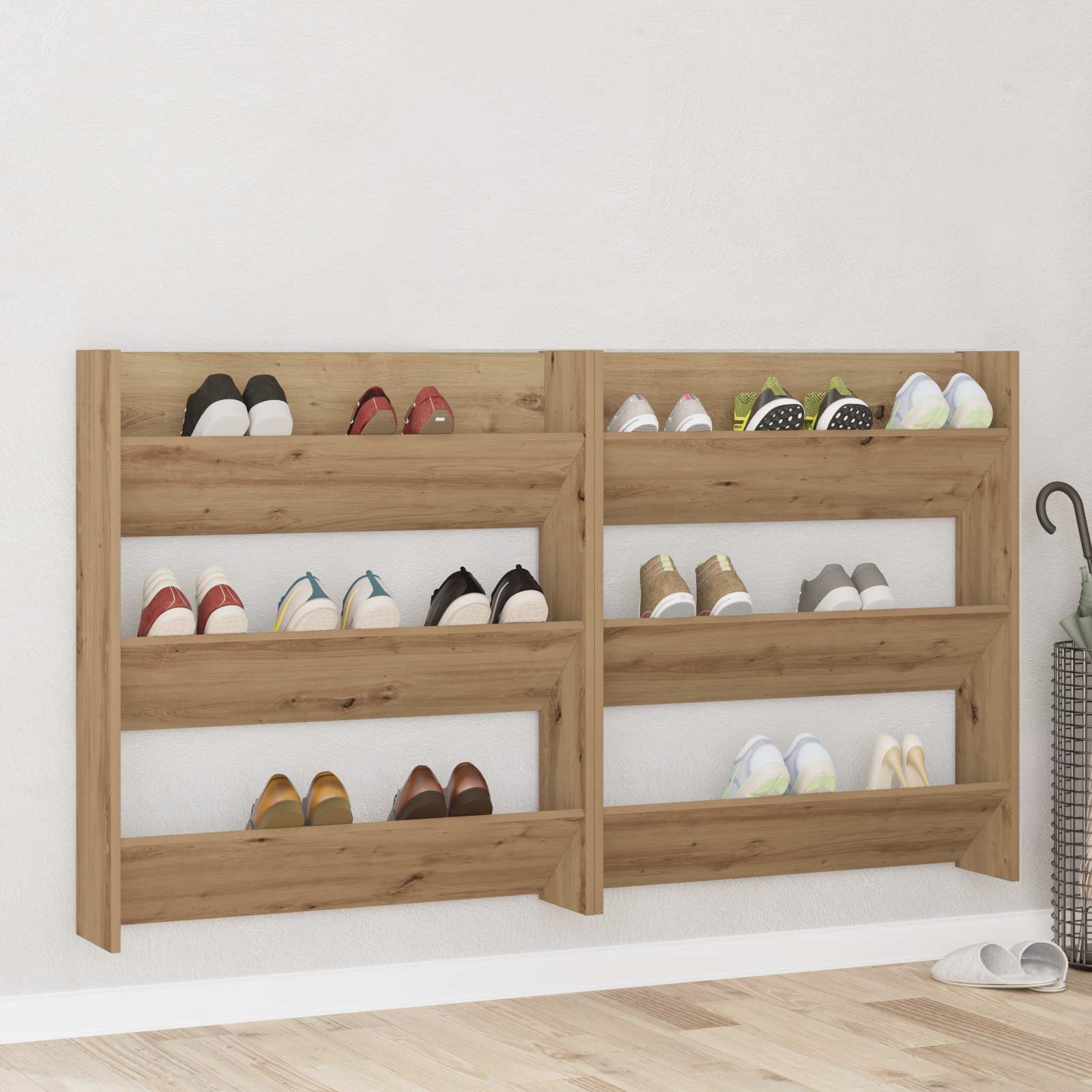vidaXL Shoe Cabinet 2 pcs 85 x 18 x 90 cm Engineered Wood Artisan Oak 4