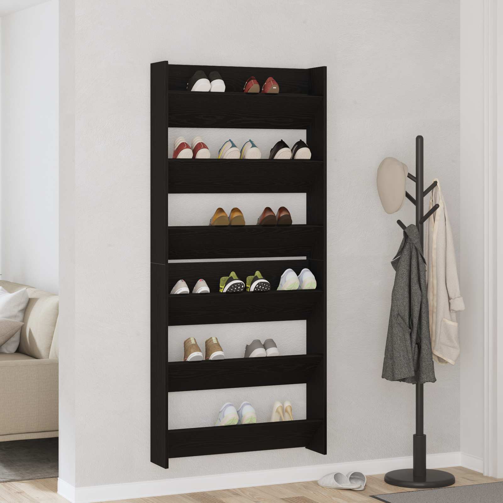 vidaXL Shoe Cabinet 2 pcs 86 x 18 x 90 cm Engineered Wood Black Oak 4