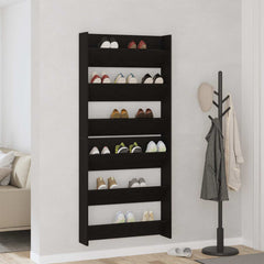 vidaXL Shoe Cabinet 2 pcs 86 x 18 x 90 cm Engineered Wood Black Oak 4