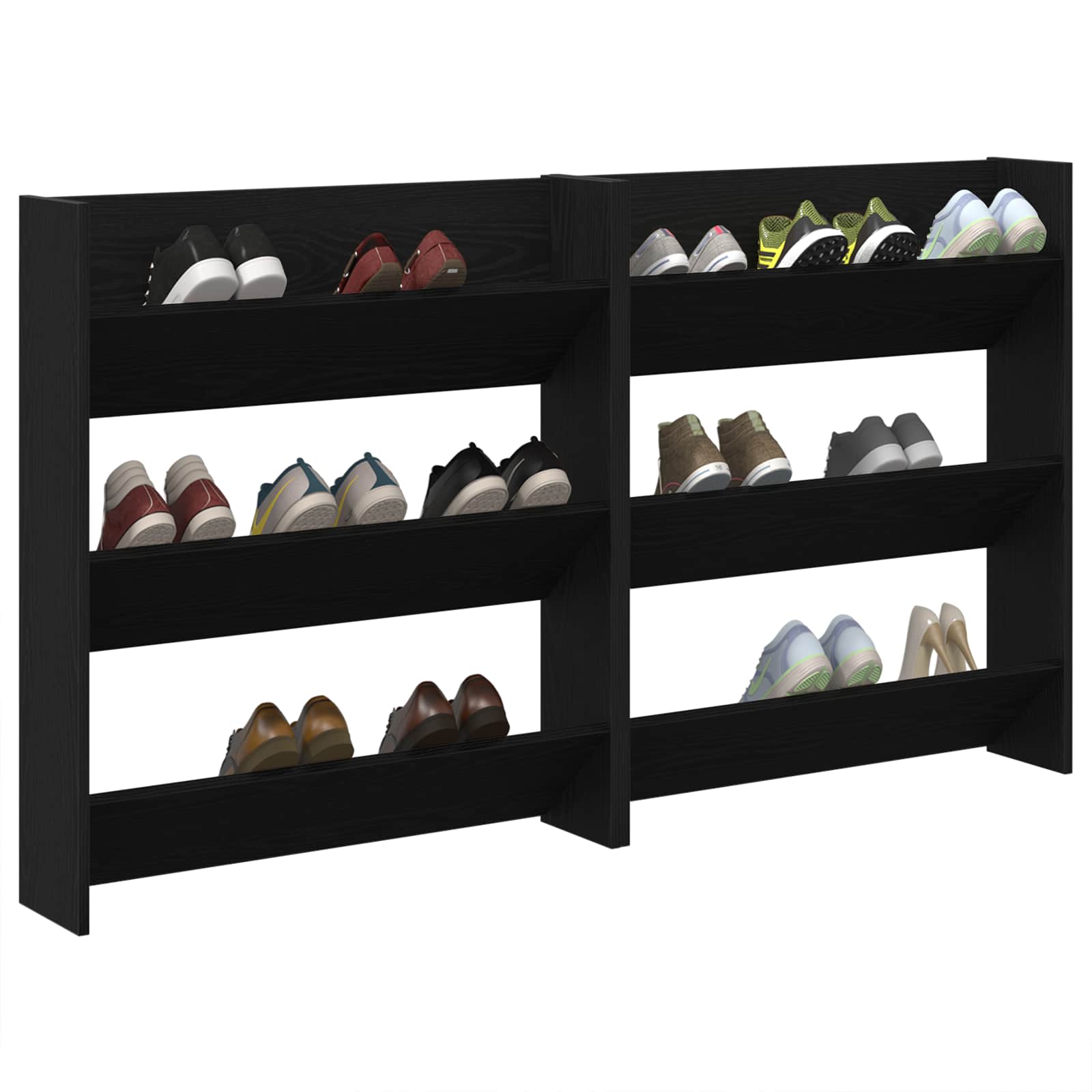 vidaXL Shoe Cabinet 2 pcs 86 x 18 x 90 cm Engineered Wood Black Oak 3