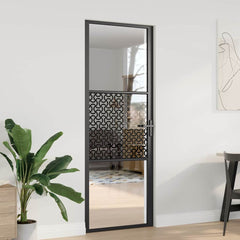 Interior Door ESG Glass and Aluminium Black Black 76 x 201.5 cm with wave line design