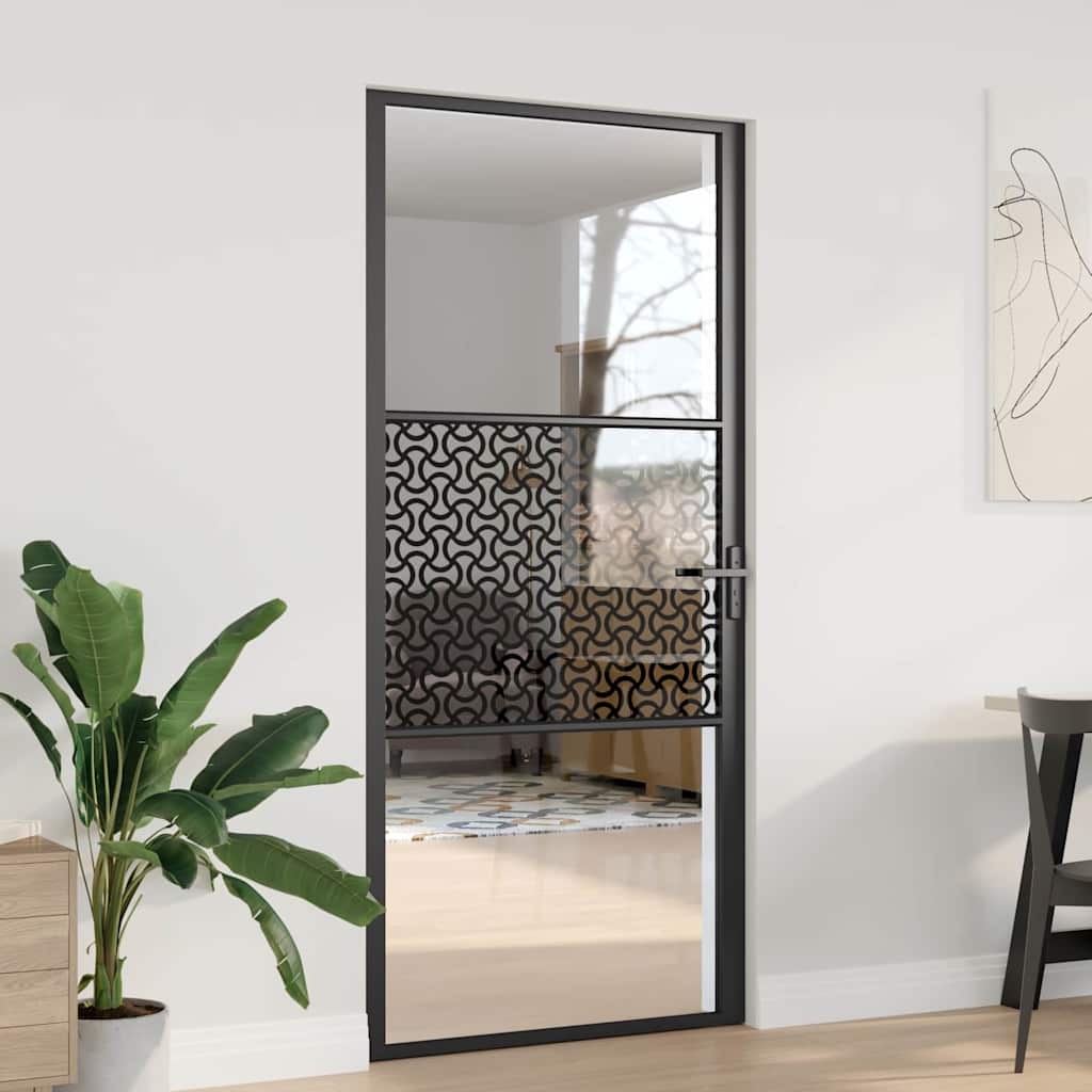 Interior Door ESG Glass and Aluminium Black Black 93 x 201.5 cm with wave line design