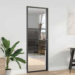 Interior Door ESG Glass and Aluminium Black Black 76 x 201.5 cm with stripe lines design