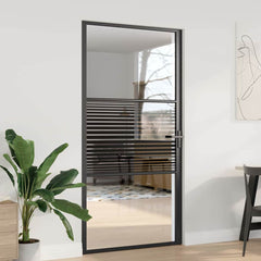 Interior Door ESG Glass and Aluminium Black Black 102.5 x 201.5 cm with stripe lines design