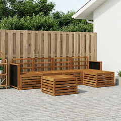 Outdoor Sofa Set 6 pcs 5-Seaters Solid Acacia Wood Natural Wooden frame with black rattan