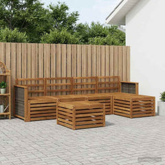 Outdoor Sofa Set 6 pcs 5-Seaters Solid Acacia Wood Natural Wooden frame with grey rattan