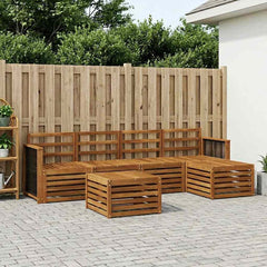 Outdoor Sofa Set 6 pcs 5-Seaters Solid Acacia Wood Natural Wooden frame with black rope
