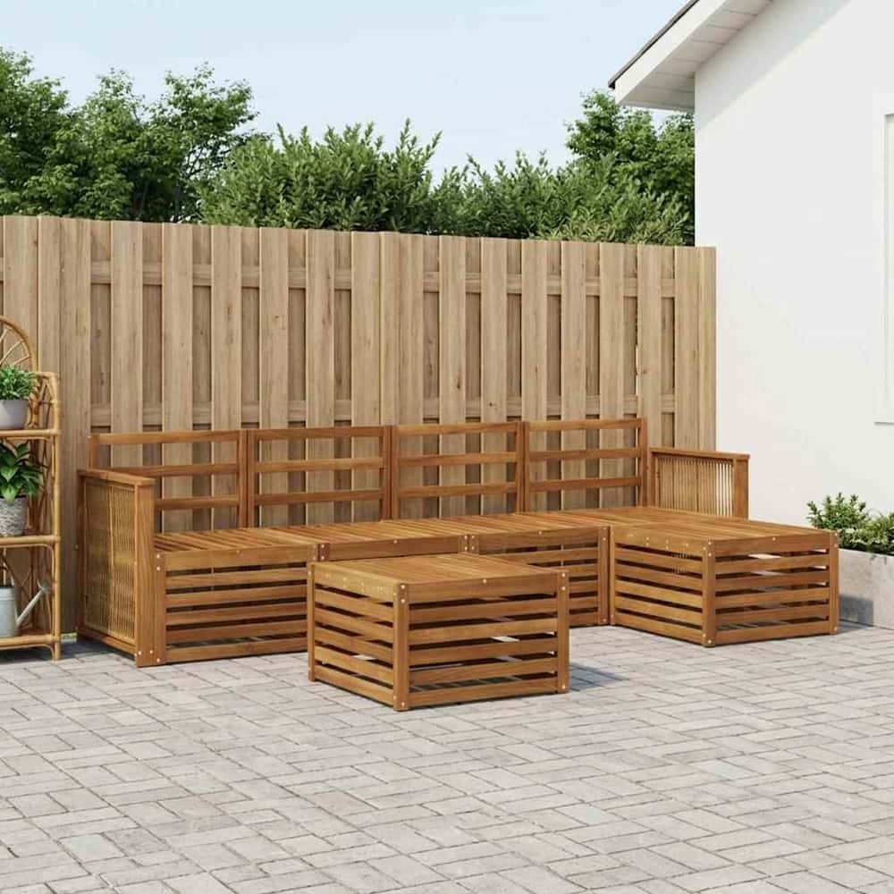 Outdoor Sofa Set 6 pcs 5-Seaters Solid Acacia Wood Natural Wooden frame with coffee rope