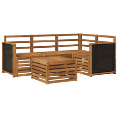 Outdoor Sofa Set 5 pcs Polyester Natural Wooden frame with black rattan