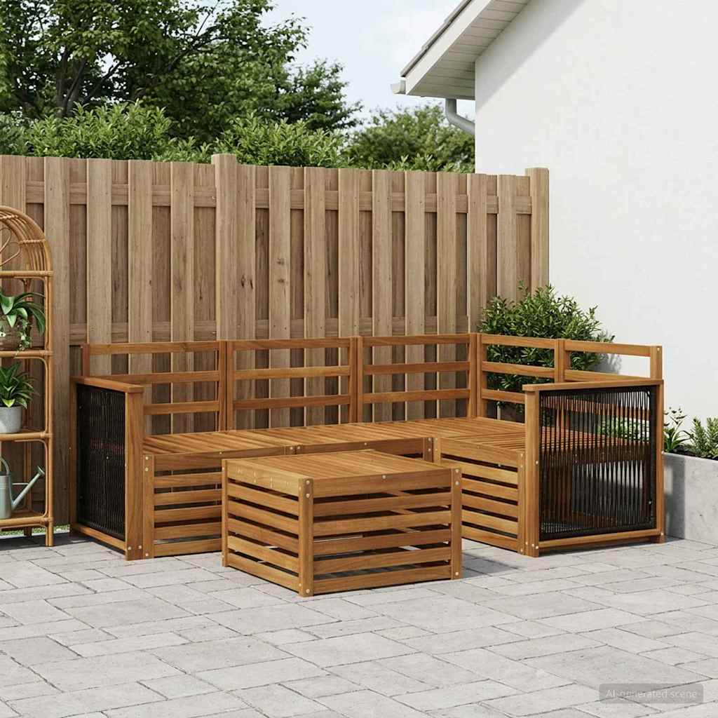 Outdoor Sofa Set 5 pcs Polyester Natural Wooden frame with black rope