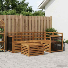 Outdoor Sofa Set 5 pcs Polyester Natural Wooden frame with black rope