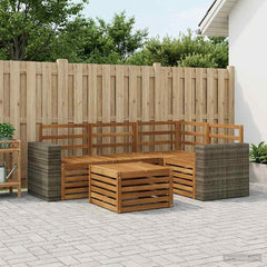 Outdoor Sofa Set 5 pcs Polyester Natural Metal frame with grey rattan