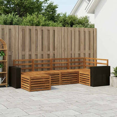 Outdoor Sofa Set 6 pcs Polyester Natural Metal frame with black rattan