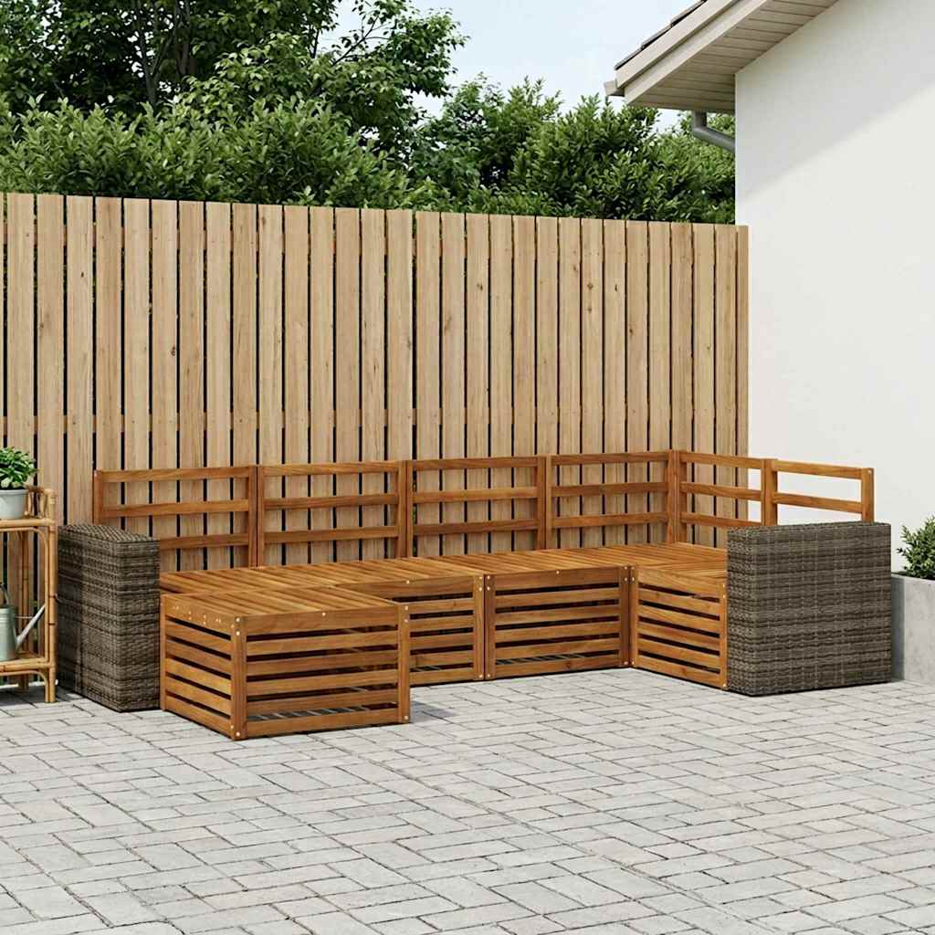 Outdoor Sofa Set 6 pcs Polyester Natural Metal frame with grey rattan