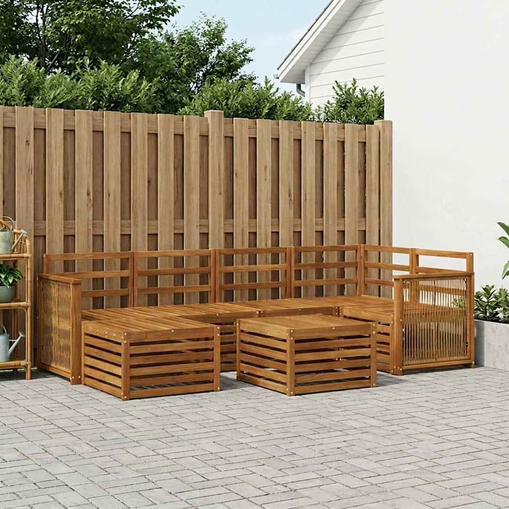 Outdoor Sofa Set 7 pcs 5-Seaters Solid Acacia Wood Natural Wooden frame with coffee rope
