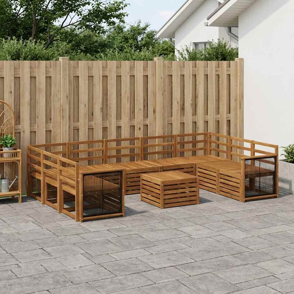 Outdoor Sofa Set 10 pcs Natural Wooden frame with black rope