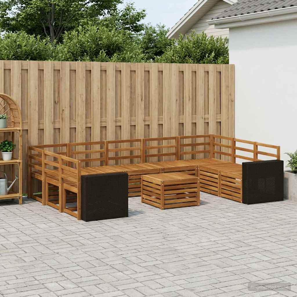 Outdoor Sofa Set 10 pcs Natural Metal frame with black rattan