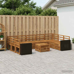 Outdoor Sofa Set 10 pcs Natural Metal frame with black rattan