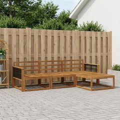 Outdoor Sofa Set 4 pcs Natural Solid Acacia Wood Black rope