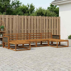 Outdoor Sofa Set 6 pcs 6-Seaters Natural Solid Acacia Wood Grey rattan