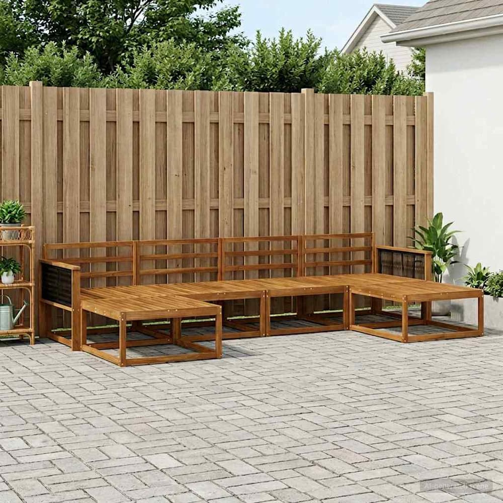 Outdoor Sofa Set 6 pcs 6-Seaters Natural Solid Acacia Wood Black rope