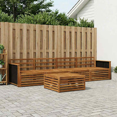 Outdoor Sofa Set 5 pcs 4-Seaters Natural Solid Acacia Wood Wooden frame with black rattan