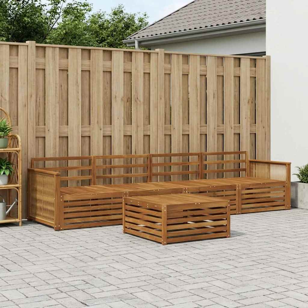 Outdoor Sofa Set 5 pcs 4-Seaters Natural Solid Acacia Wood Wooden frame with coffee rope