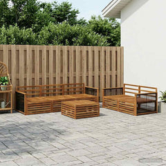 Outdoor Sofa Set 6 pcs 5-Seaters Solid Acacia Wood Natural Wooden frame with black rope