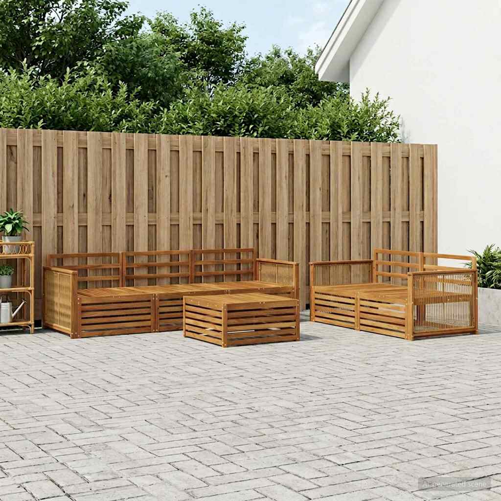 Outdoor Sofa Set 6 pcs 5-Seaters Solid Acacia Wood Natural Wooden frame with coffee rope
