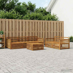 Outdoor Sofa Set 6 pcs 5-Seaters Solid Acacia Wood Natural Wooden frame with coffee rope
