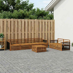 Outdoor Sofa Set 7 pcs 6-Seaters Natural Solid Acacia Wood Wooden frame with black rope
