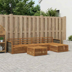 Outdoor Sofa Set 6 pcs Natural Solid Acacia Wood Wooden frame with grey rattan