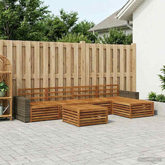 Outdoor Sofa Set 6 pcs Natural Solid Acacia Wood Metal frame with grey rattan