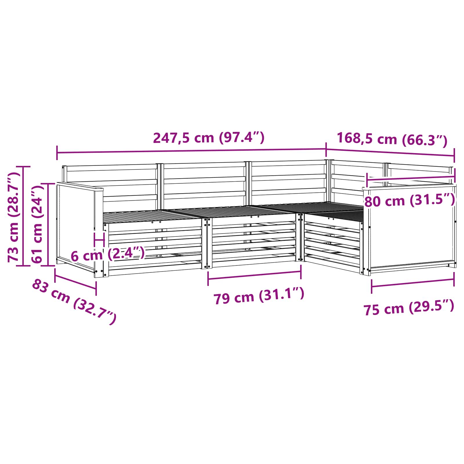 vidaXL Outdoor Sofa Set 4 pcs Natural 247.5 x 168.5 x 73 cm 6