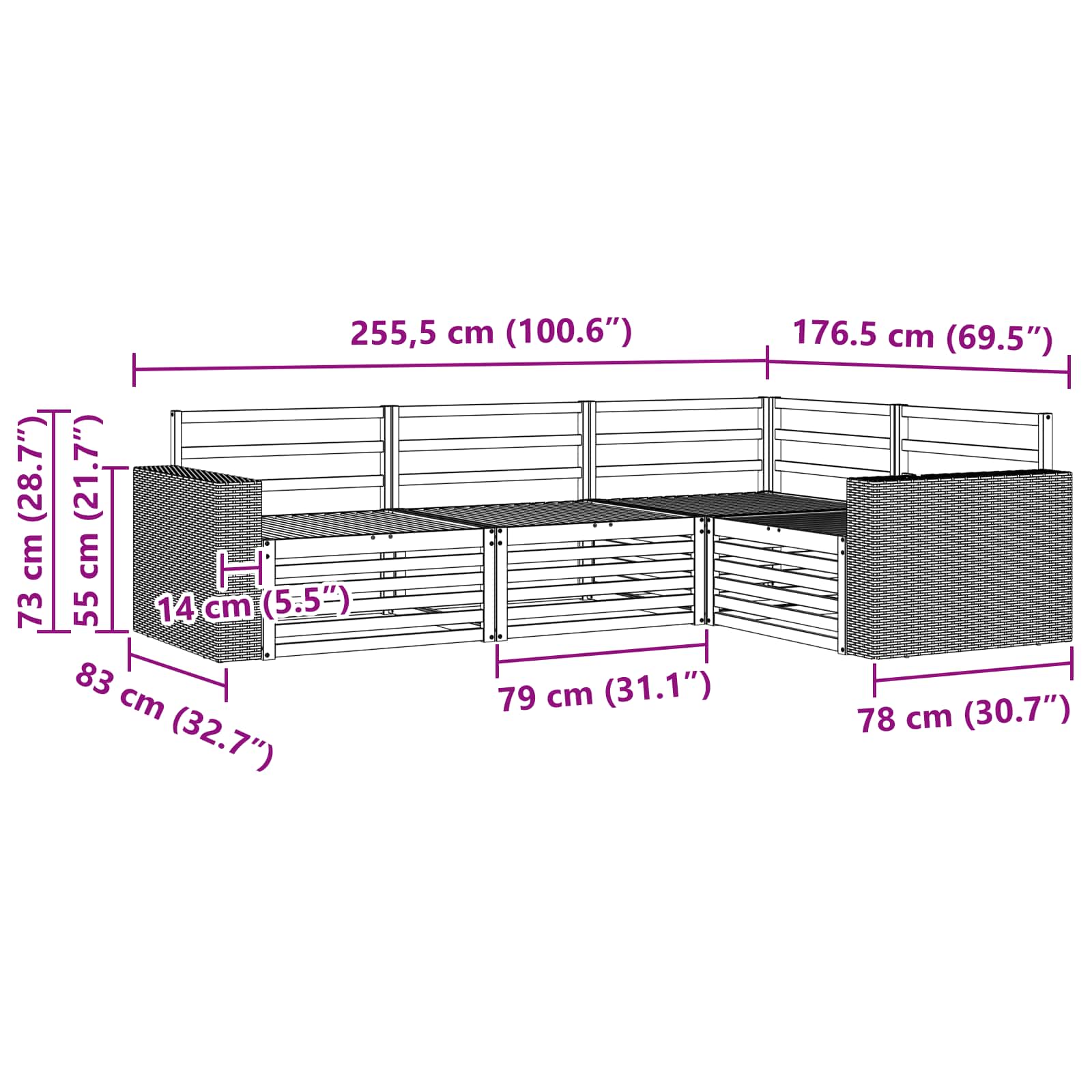 vidaXL Outdoor Sofa Set 4 pcs Natural 255.5 x 176.5 x 73 cm 6