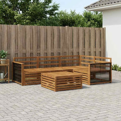 Outdoor Sofa Set 5 pcs Natural Solid Acacia Wood Wooden frame with black rope