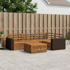 Outdoor Sofa Set 5 pcs Natural Solid Acacia Wood Metal frame with black rattan