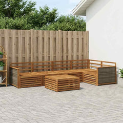 Outdoor Sofa Set 6 pcs Natural Wooden frame with grey rattan