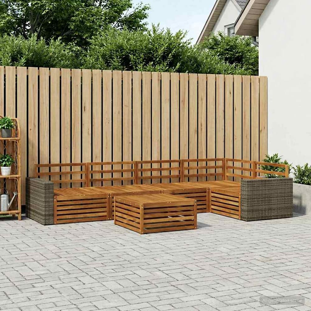 Outdoor Sofa Set 6 pcs Natural Metal frame with grey rattan