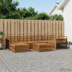Outdoor Sofa Set 7 pcs 6-Seaters Natural Solid Acacia Wood Wooden frame with black rope