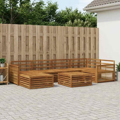Outdoor Sofa Set 7 pcs 6-Seaters Natural Solid Acacia Wood Wooden frame with coffee rope